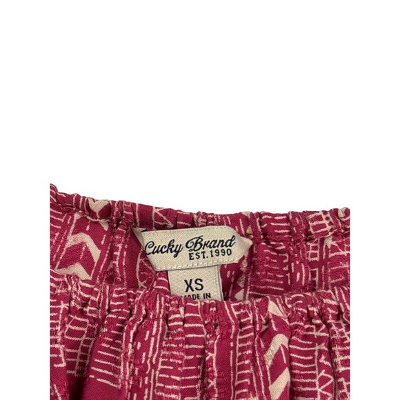 Lucky Brand Womens Off Shoulder Ruffle Peasant Top XS Red Cream Geometric - Picture 3 of 5